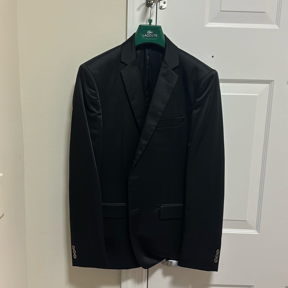 Versace Collection Black Satin 2-Piece Suit  (Size 48)